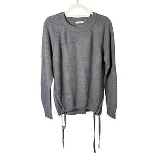 Dex Classic Charcoal Knit Lace Up Sweater Size L Cozy Casual Winter Textured